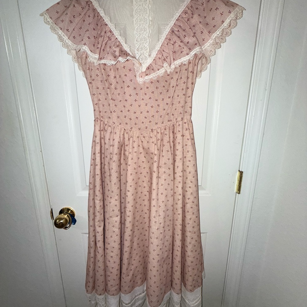 Gunne Sax Jessica San Francisco Lace Neck Cottagecore Prairie Maxi Dress Vintage - Picture 2 of 16